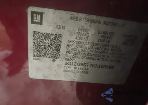 2019 Chevrolet Malibu Rs from USA, damaged, VIN 1G1ZG5ST7KF193599